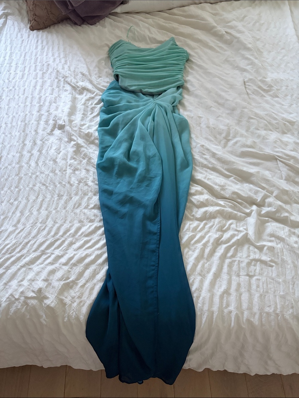 JLuxLabel Ombre Blue to Teal Draped Maxi Skirt Corset set